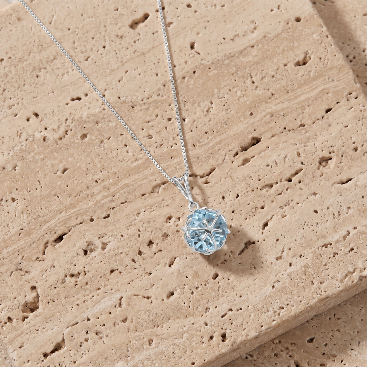 White Gold Rose Pendant Necklace Blue Topaz 10K — Flora