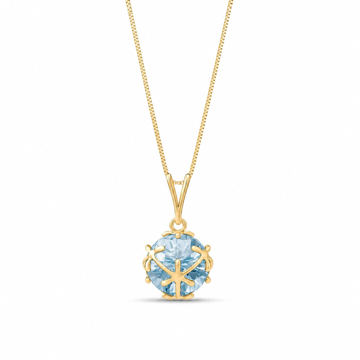 Yellow Gold Rose Pendant Necklace Blue Topaz 10K — Flora