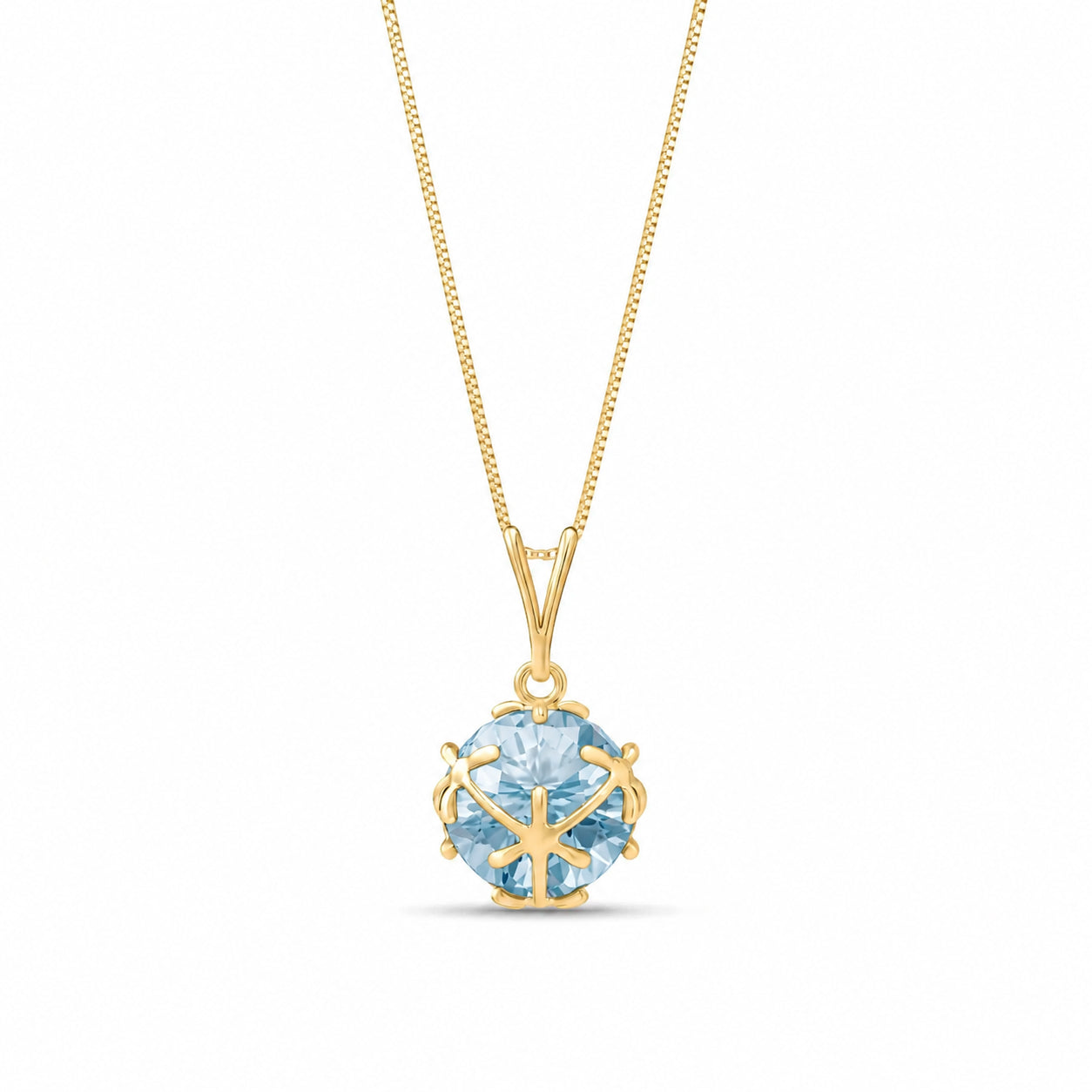 Yellow Gold Rose Pendant Necklace Blue Topaz 10K — Flora