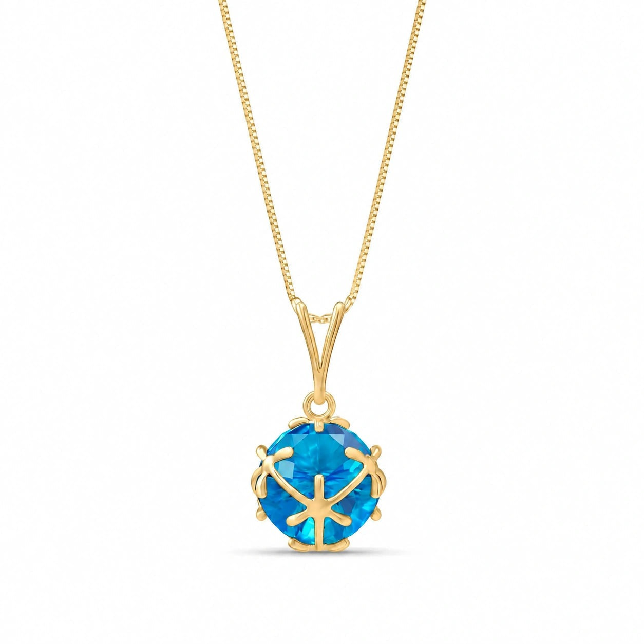 Yellow Gold Rose Pendant Necklace Blue Topaz 10K — Flora