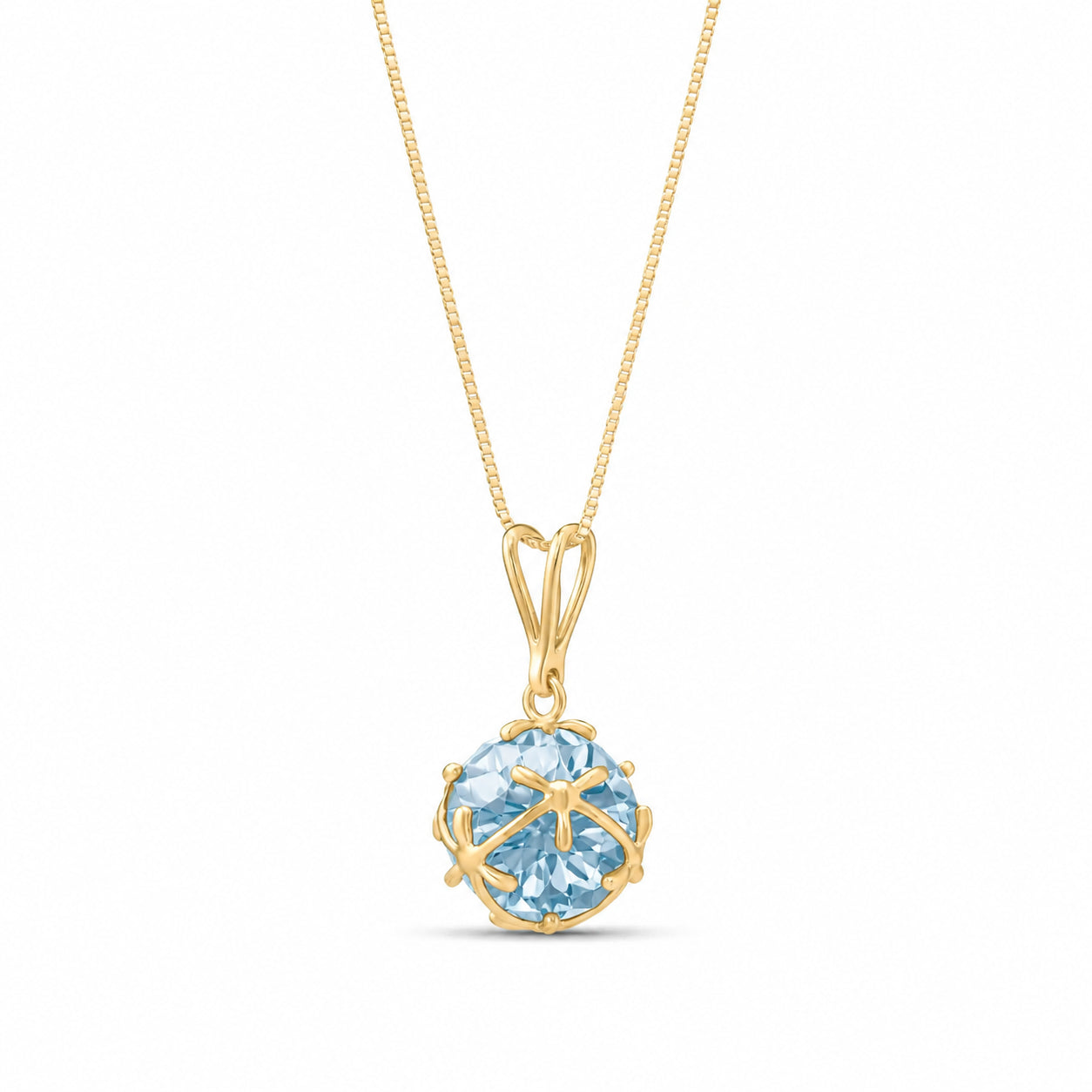 Yellow Gold Rose Pendant Necklace Blue Topaz 10K — Flora
