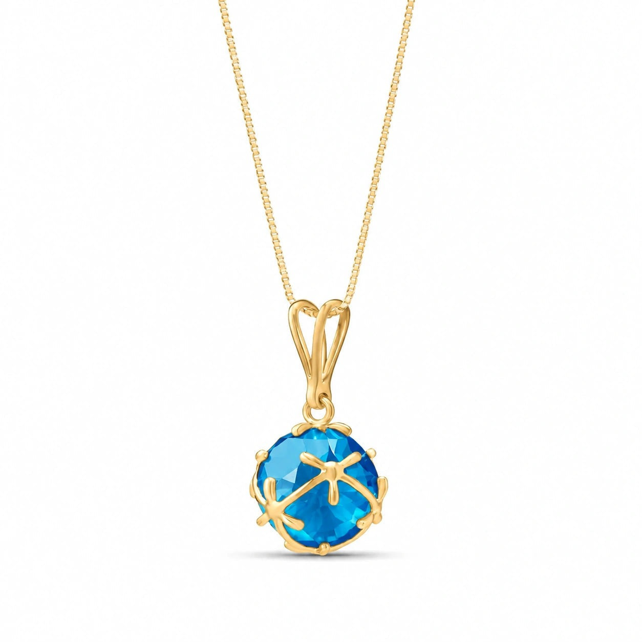 Yellow Gold Rose Pendant Necklace Blue Topaz 10K — Flora