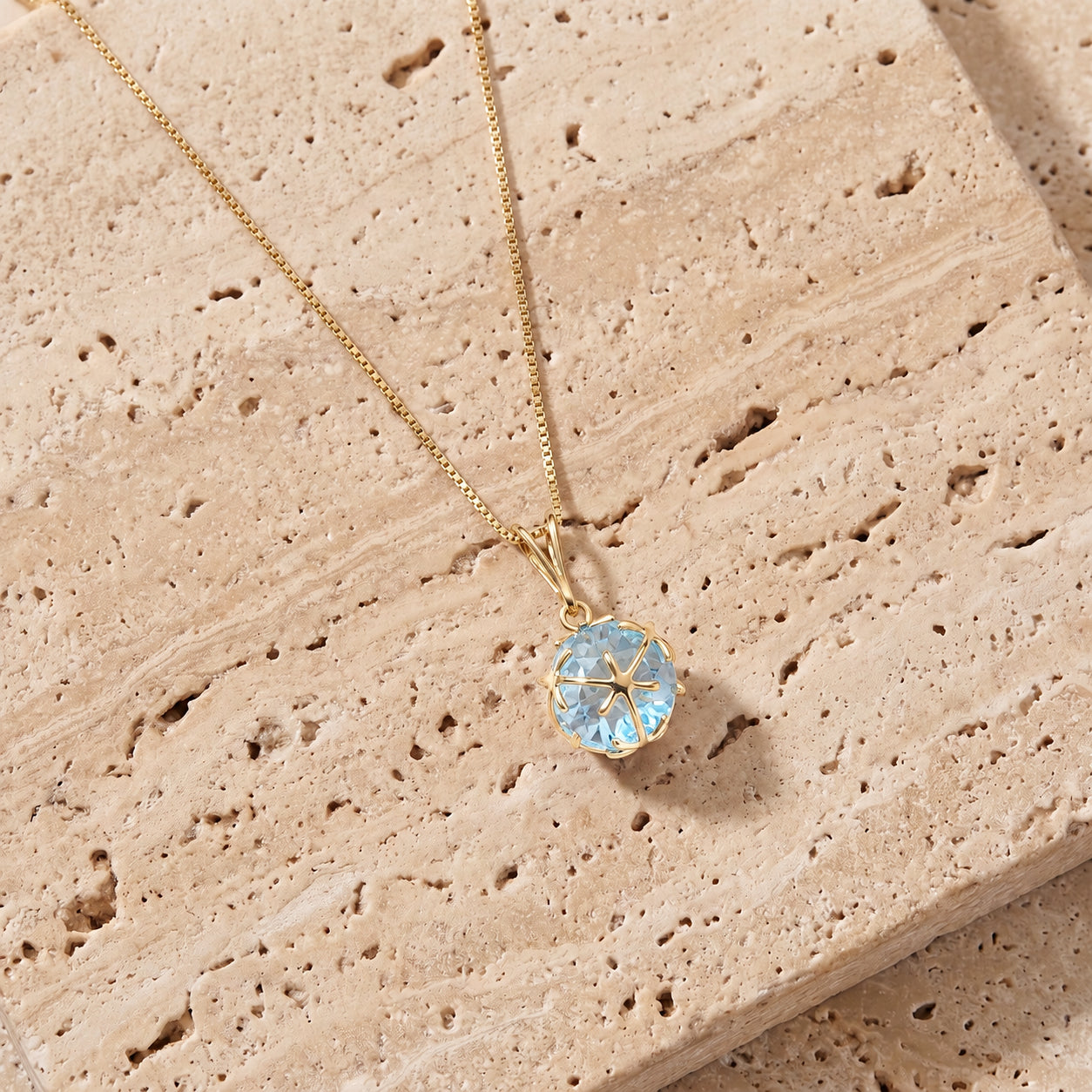 Yellow Gold Rose Pendant Necklace Blue Topaz 10K — Flora