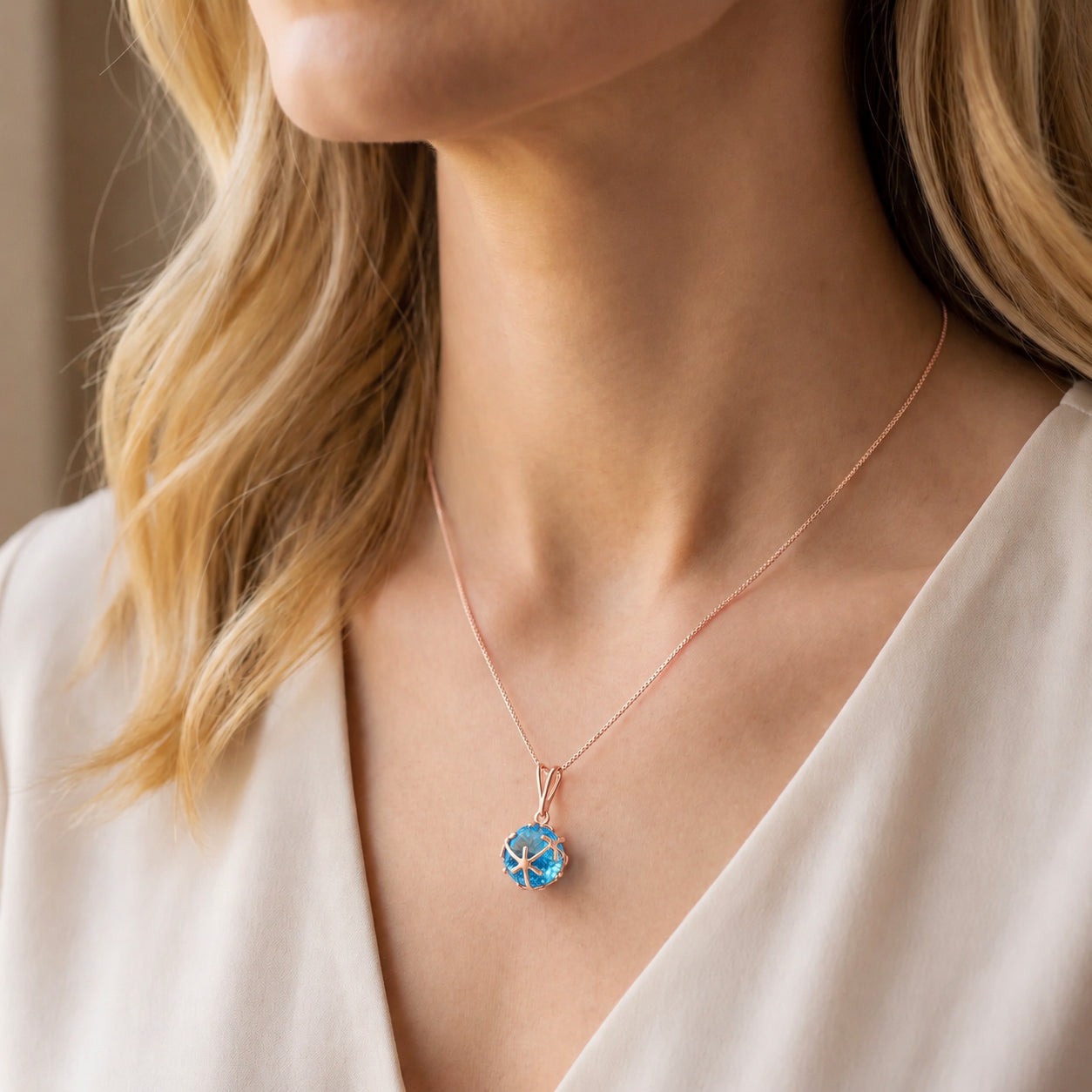 Rose Gold Rose Pendant Necklace Citrine 10K — Flora