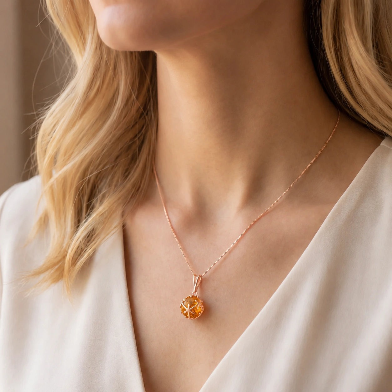 Rose Gold Rose Pendant Necklace Citrine 10K — Flora