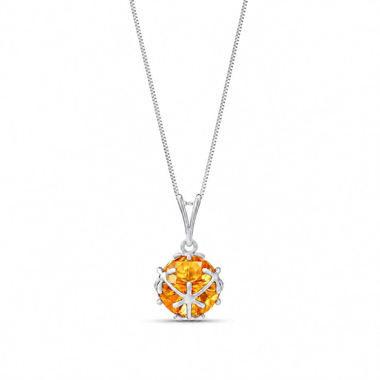 White Gold Rose Pendant Necklace Citrine 10K — Flora