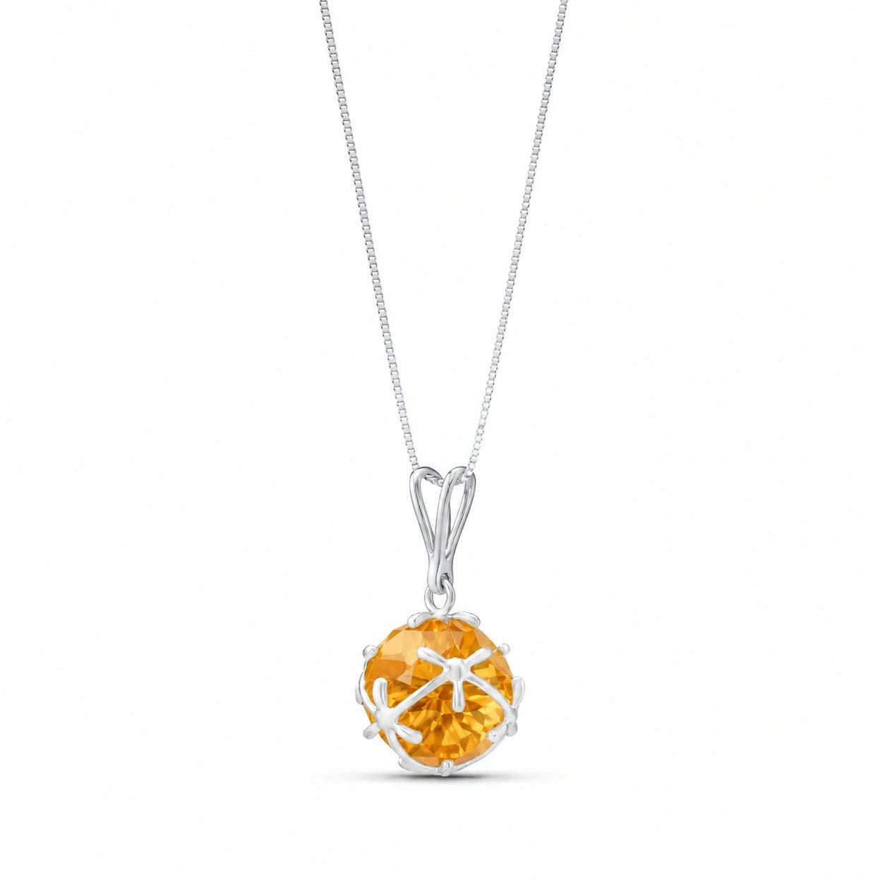 White Gold Rose Pendant Necklace Citrine 10K — Flora