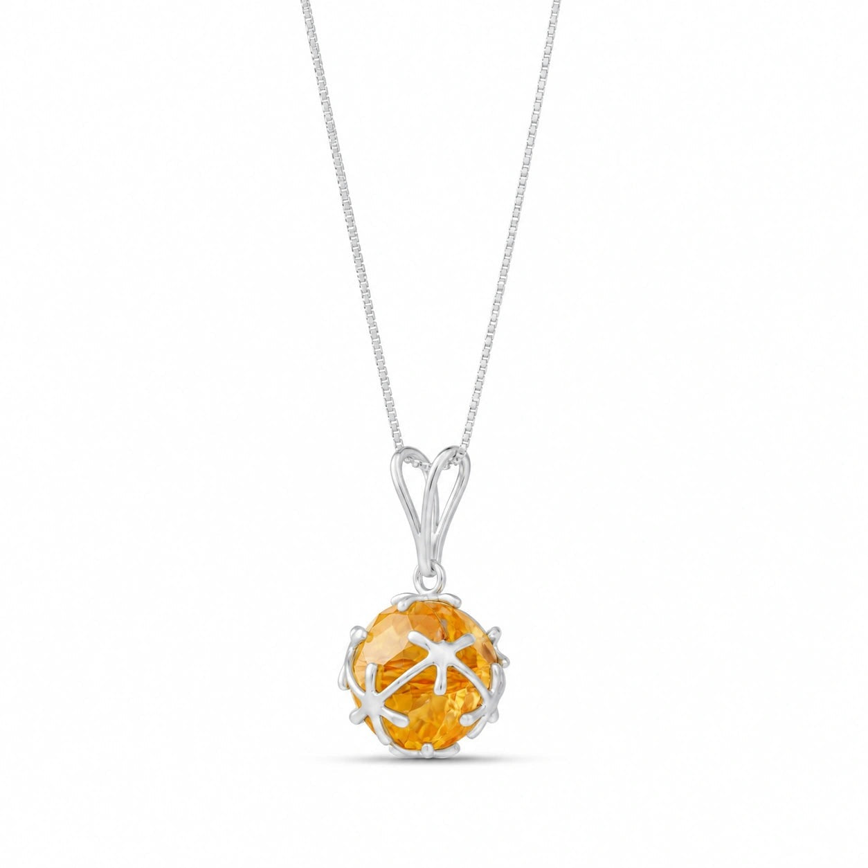 White Gold Rose Pendant Necklace Citrine 10K — Flora