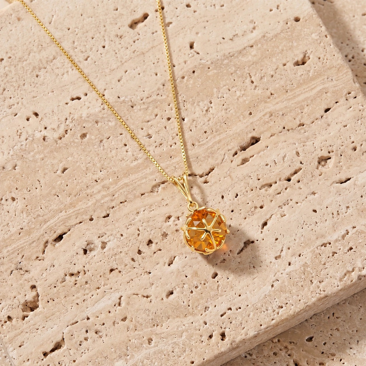 Yellow Gold Rose Pendant Necklace Citrine 10K — Flora