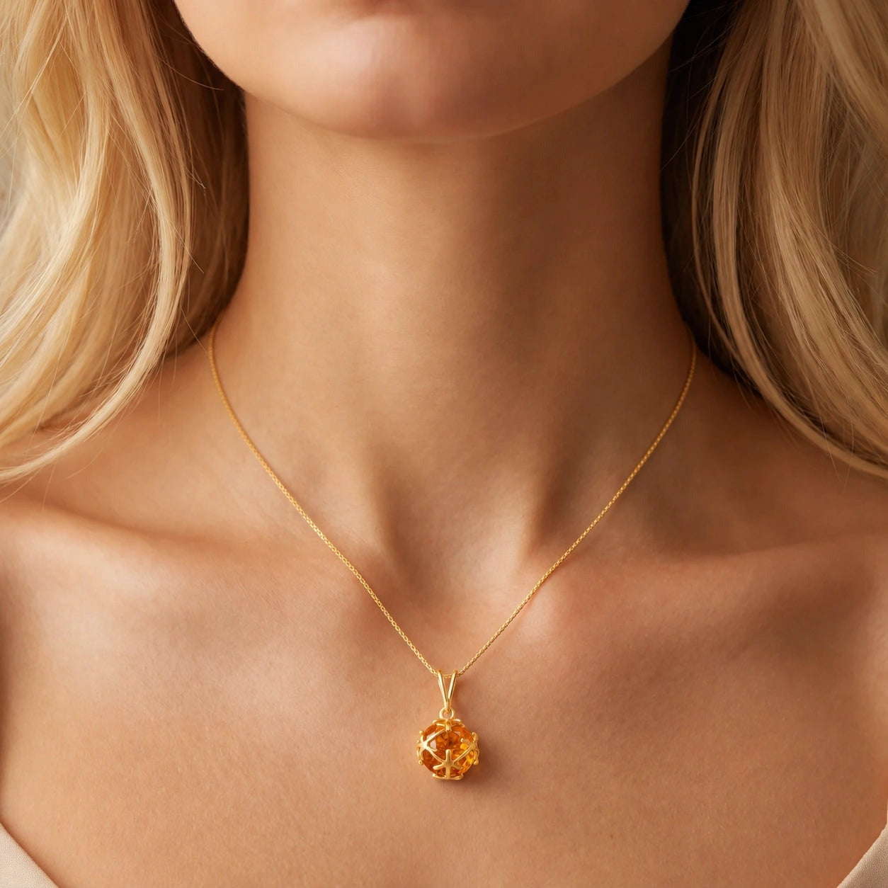 Yellow Gold Rose Pendant Necklace Citrine 10K — Flora