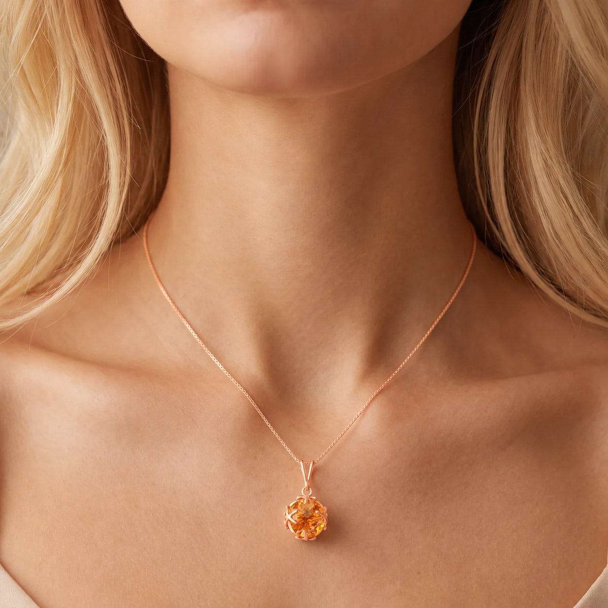 Rose Gold Rose Pendant Necklace Peridot 10K — Flora