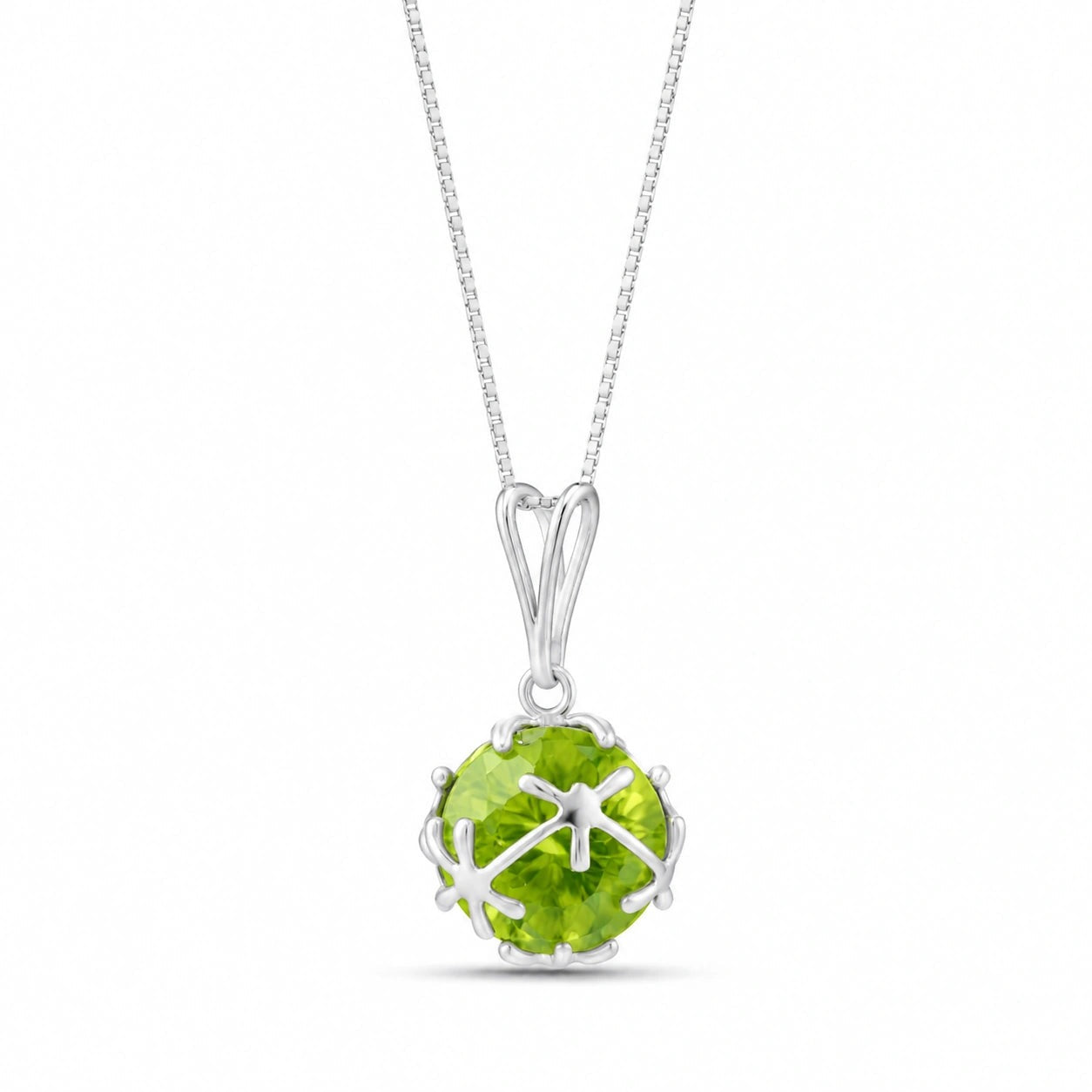 White Gold Rose Pendant Necklace Peridot 10K — Flora