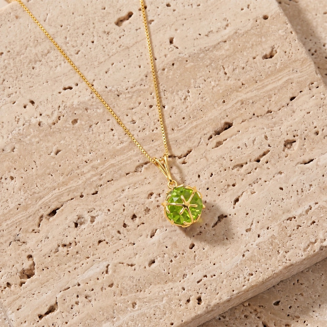 Yellow Gold Rose Pendant Necklace Peridot 10K — Flora