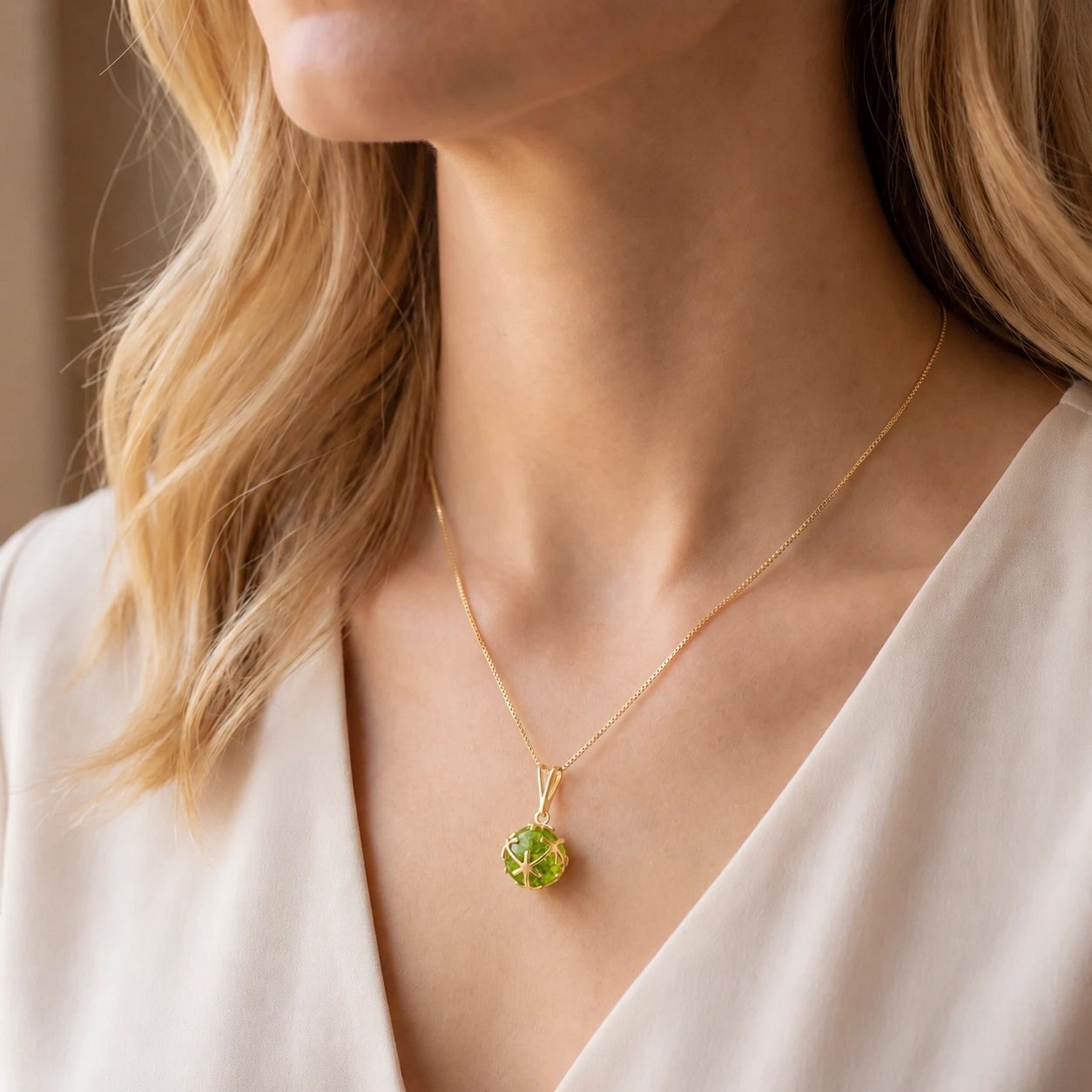 Yellow Gold Rose Pendant Necklace Peridot 10K — Flora