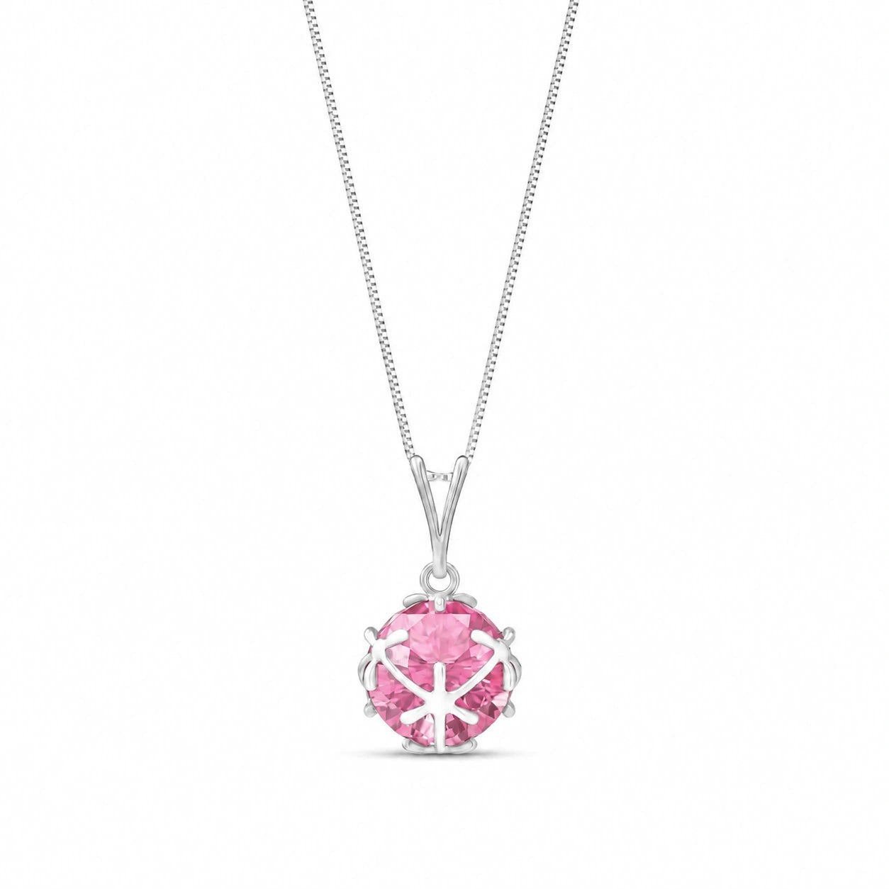 White Gold Rose Pendant Necklace Pink Topaz 10K — Flora