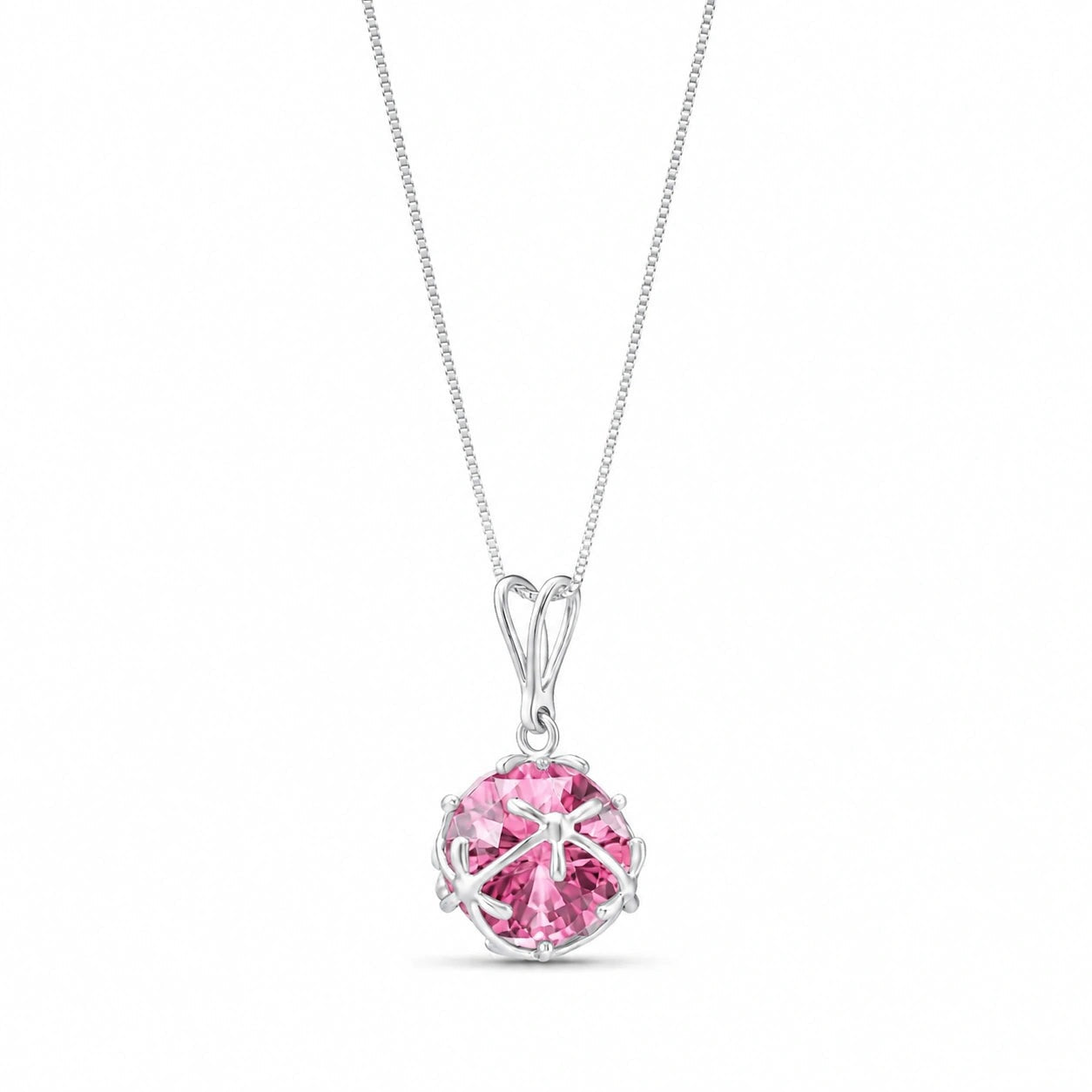 White Gold Rose Pendant Necklace Pink Topaz 10K — Flora