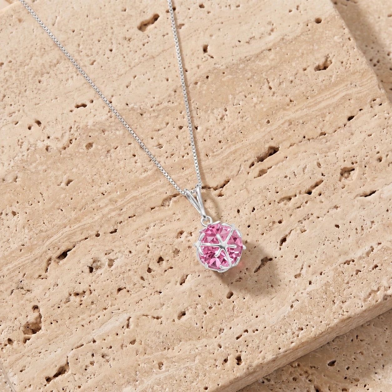 White Gold Rose Pendant Necklace Pink Topaz 10K — Flora