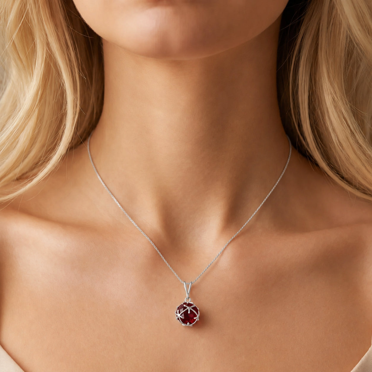 White Gold Rose Pendant Necklace Pink Topaz 10K — Flora