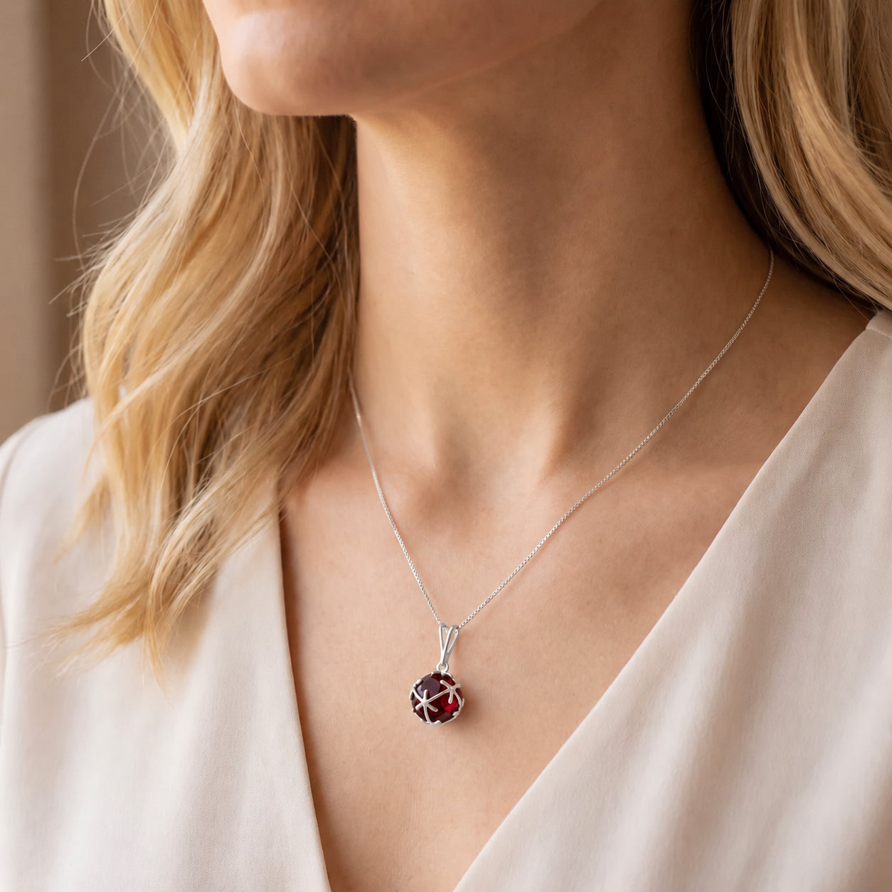 White Gold Rose Pendant Necklace Pink Topaz 10K — Flora