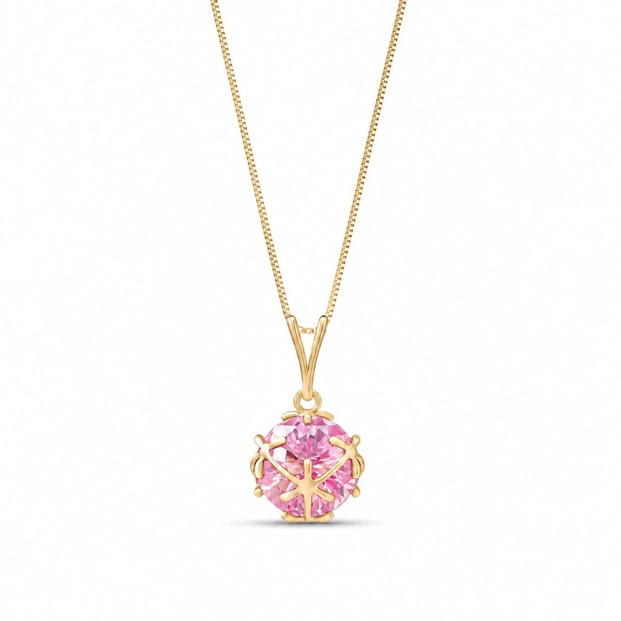 Yellow Gold Rose Pendant Necklace Pink Topaz 10K — Flora