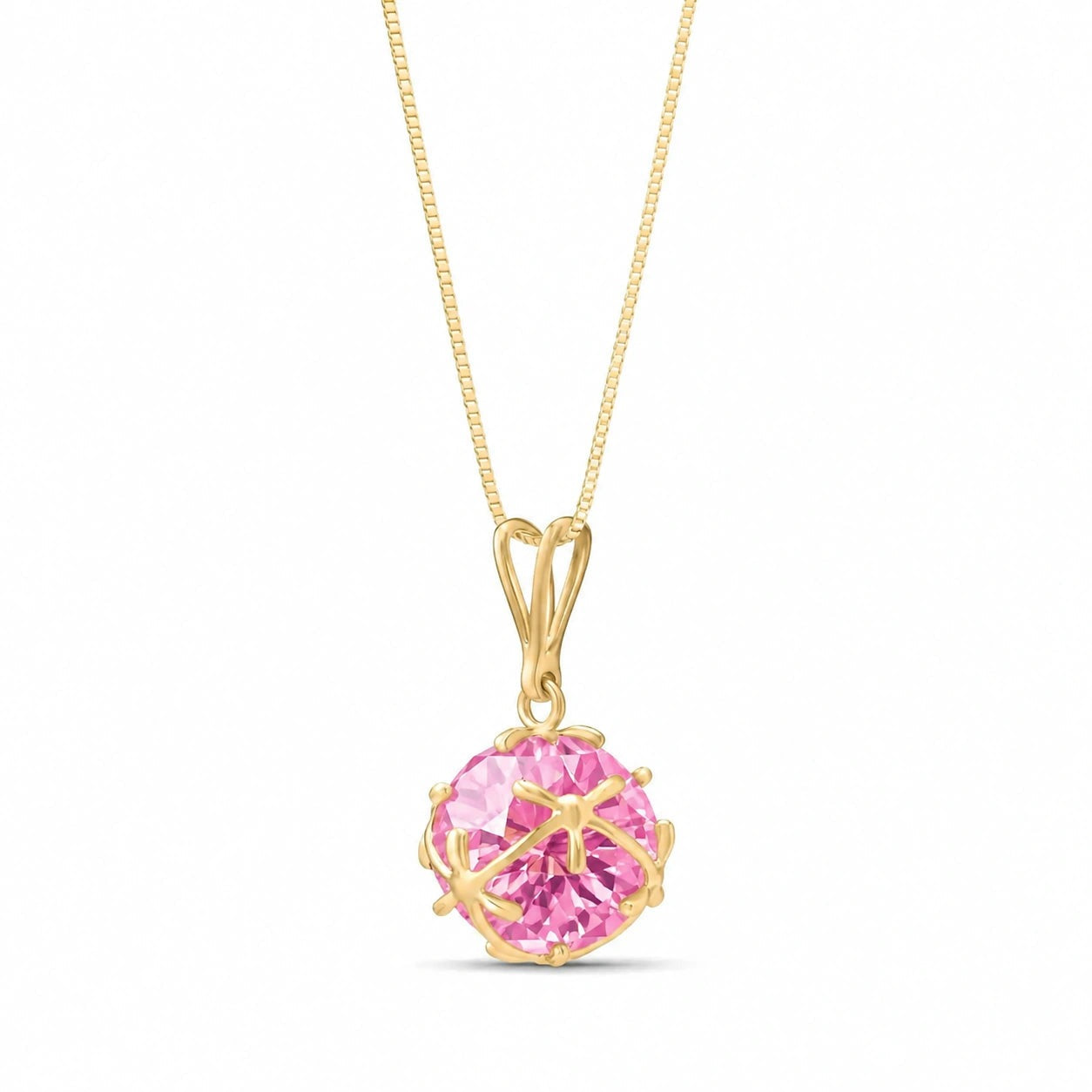Yellow Gold Rose Pendant Necklace Pink Topaz 10K — Flora