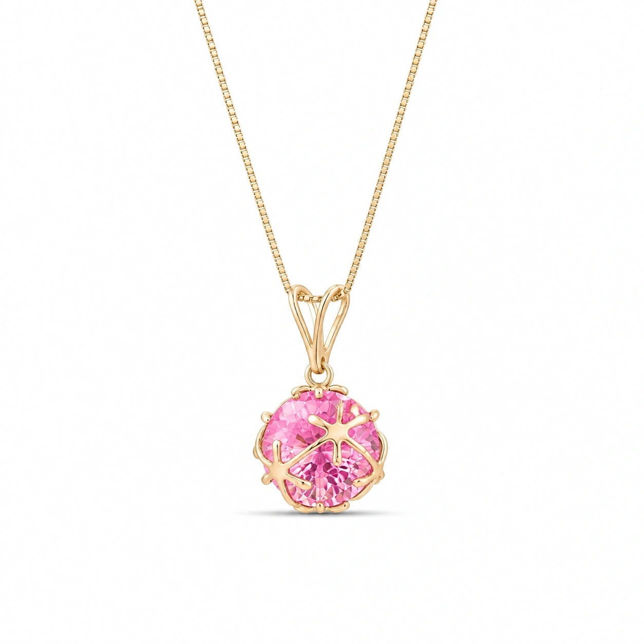 Yellow Gold Rose Pendant Necklace Pink Topaz 10K — Flora