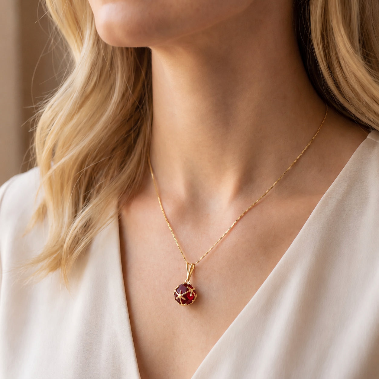 Yellow Gold Rose Pendant Necklace Pink Topaz 10K — Flora