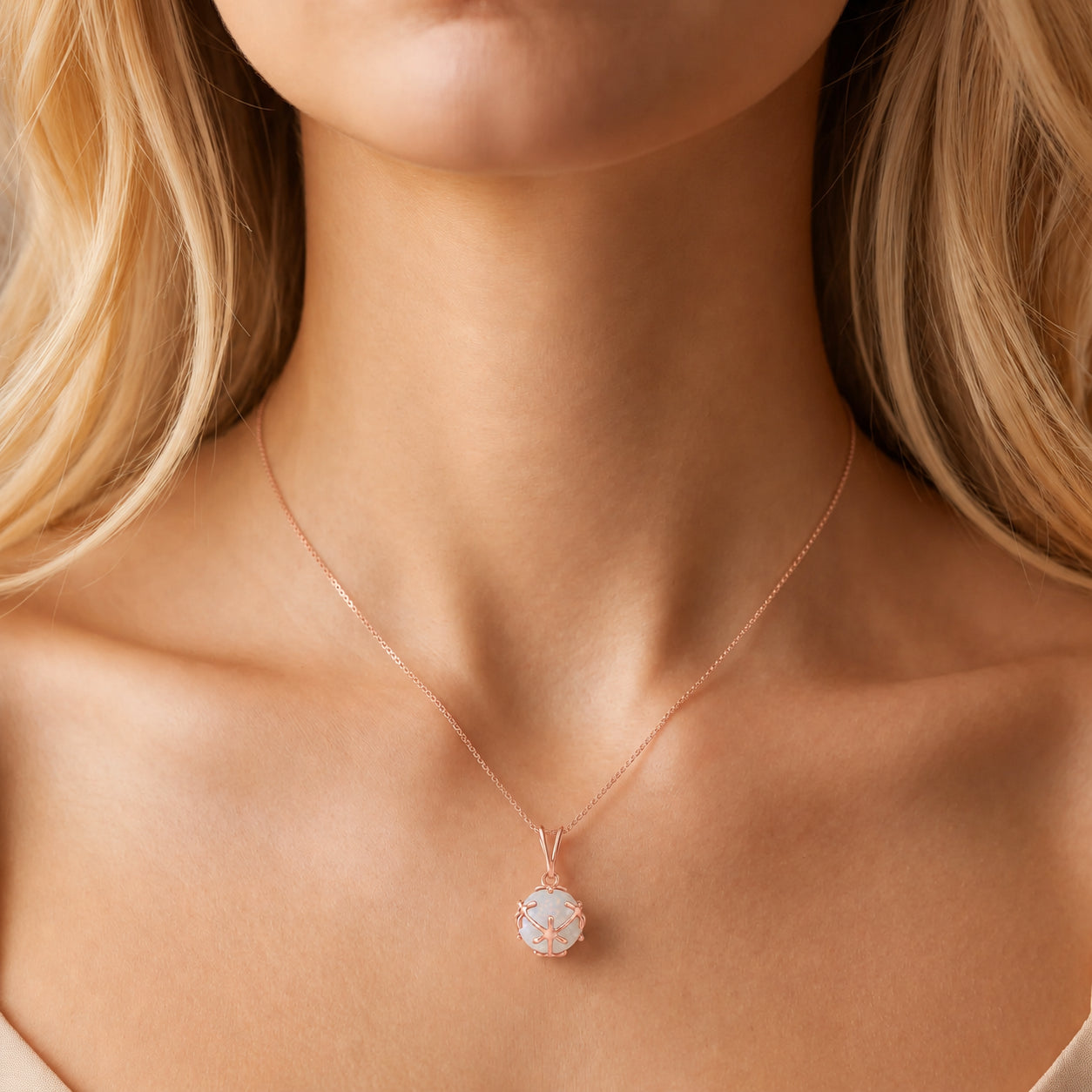 Rose Gold Rose Pendant Necklace Sapphire 10K — Flora
