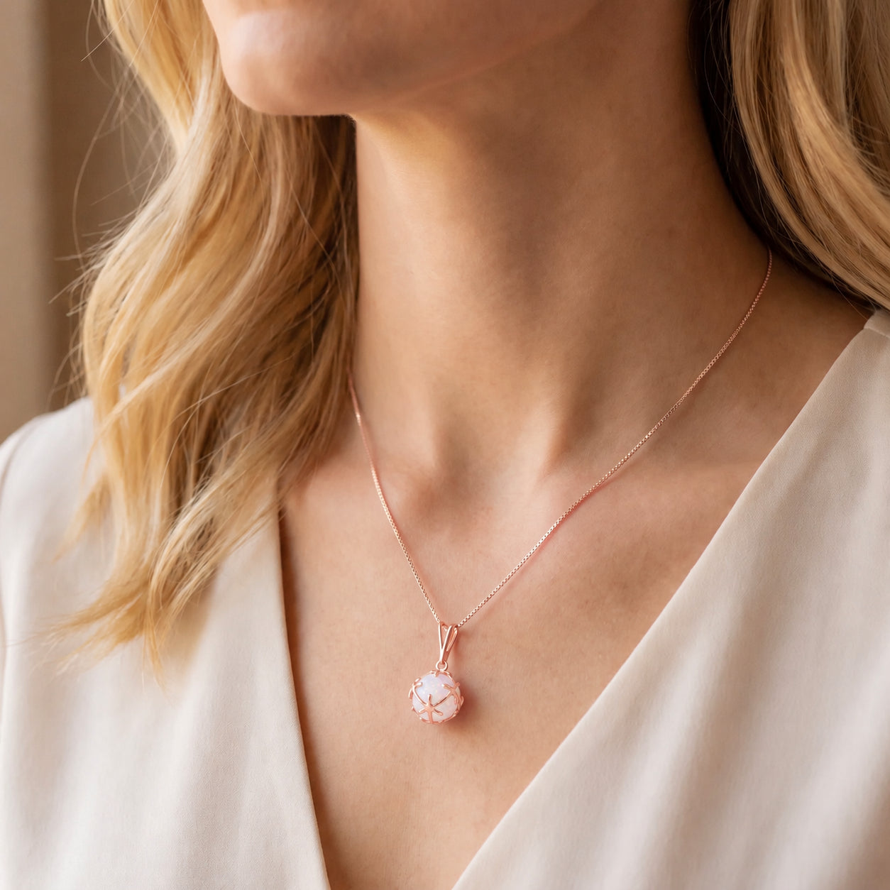 Rose Gold Rose Pendant Necklace Sapphire 10K — Flora