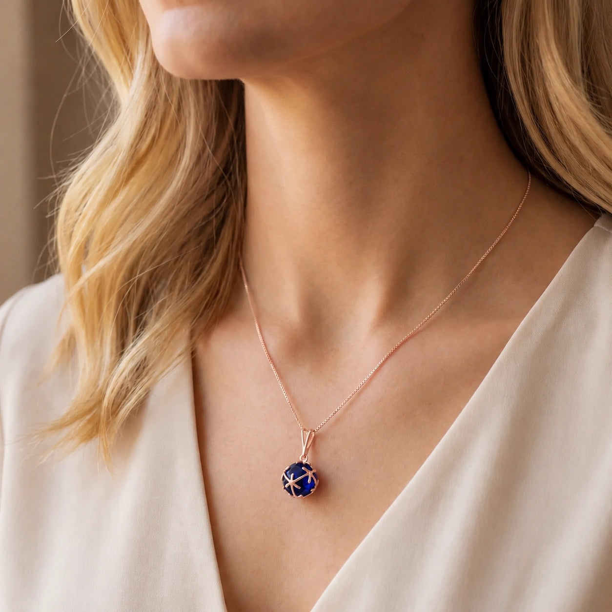 Rose Gold Rose Pendant Necklace Sapphire 10K — Flora