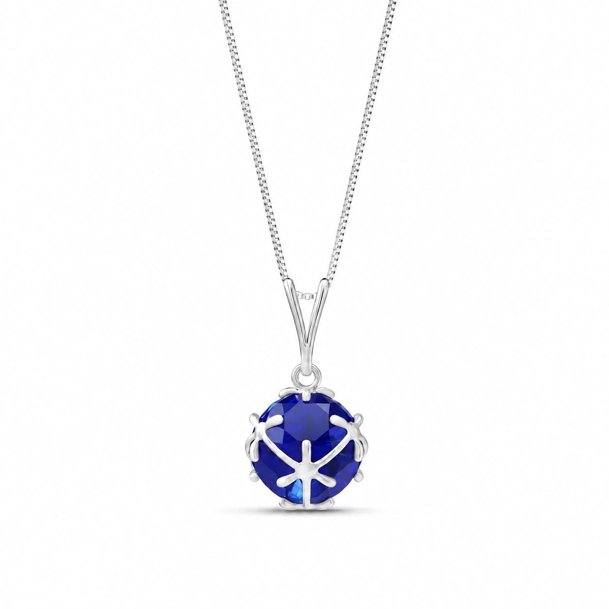 White Gold Rose Pendant Necklace Sapphire 10K — Flora