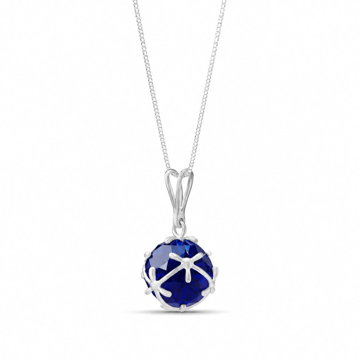 White Gold Rose Pendant Necklace Sapphire 10K — Flora