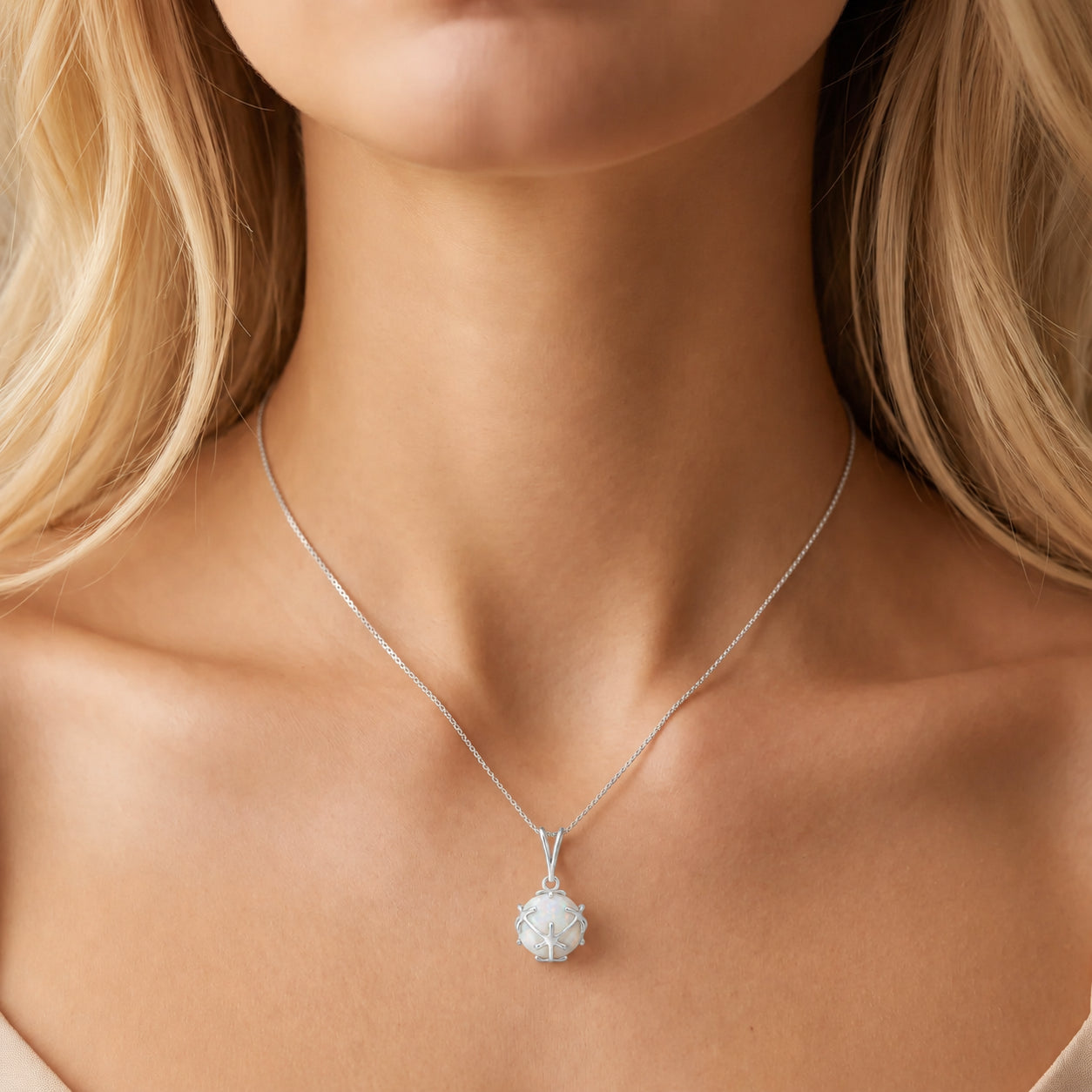 White Gold Rose Pendant Necklace Sapphire 10K — Flora