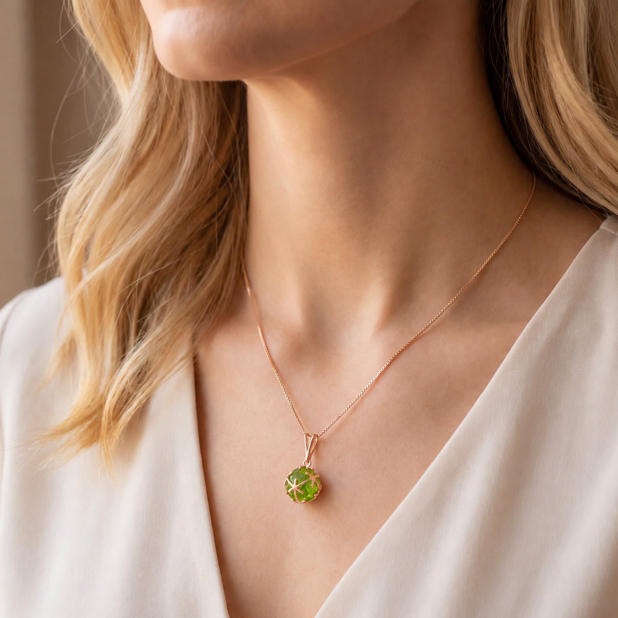 Rose Gold Rose Pendant Necklace Aquamarine 10K — Flora