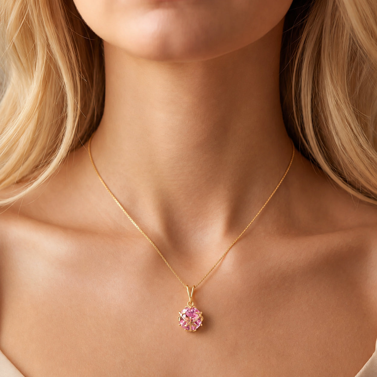 Yellow Gold Rose Pendant Necklace Tanzanite 10K — Flora