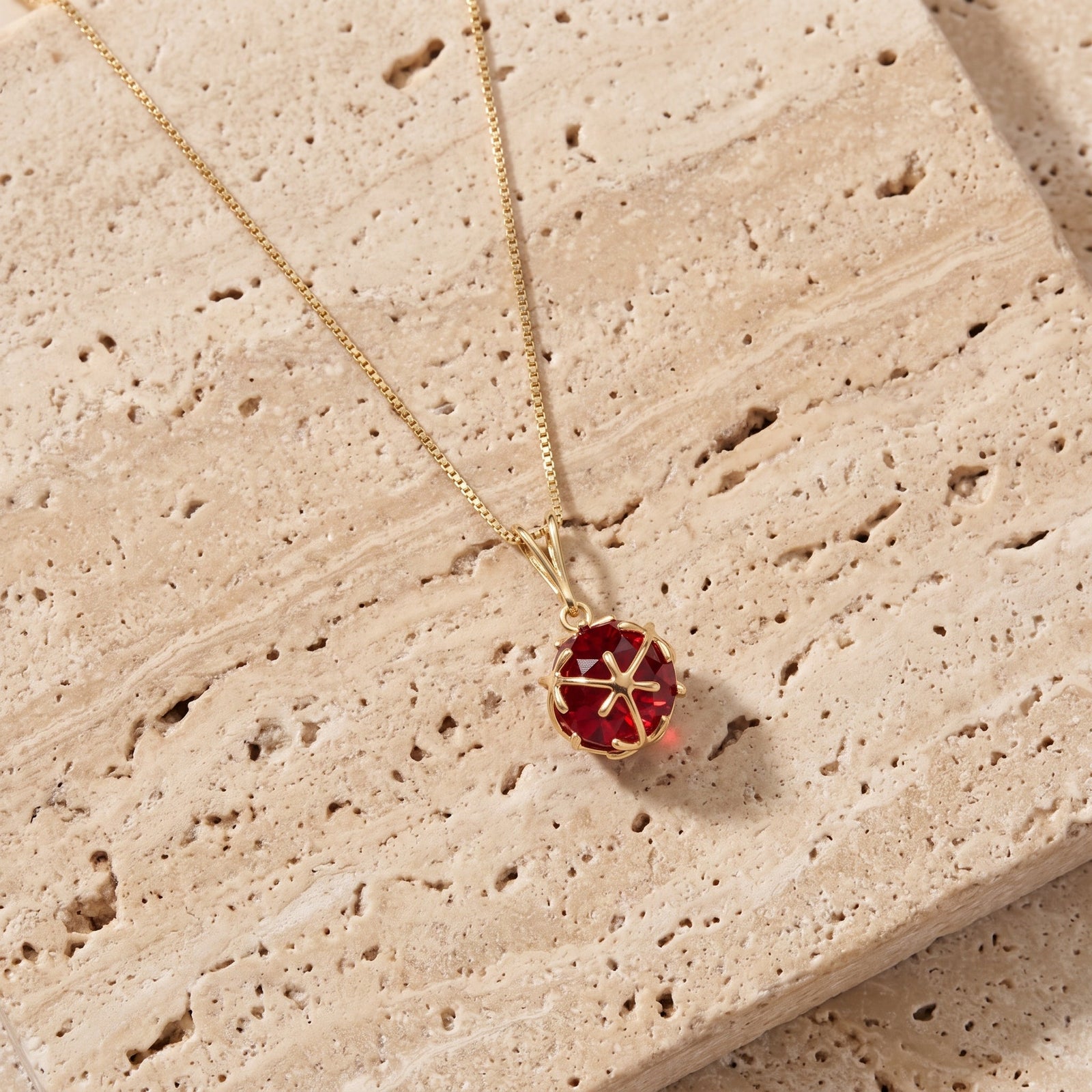 Yellow Gold Rose Pendant Necklace Ruby 10K — Flora