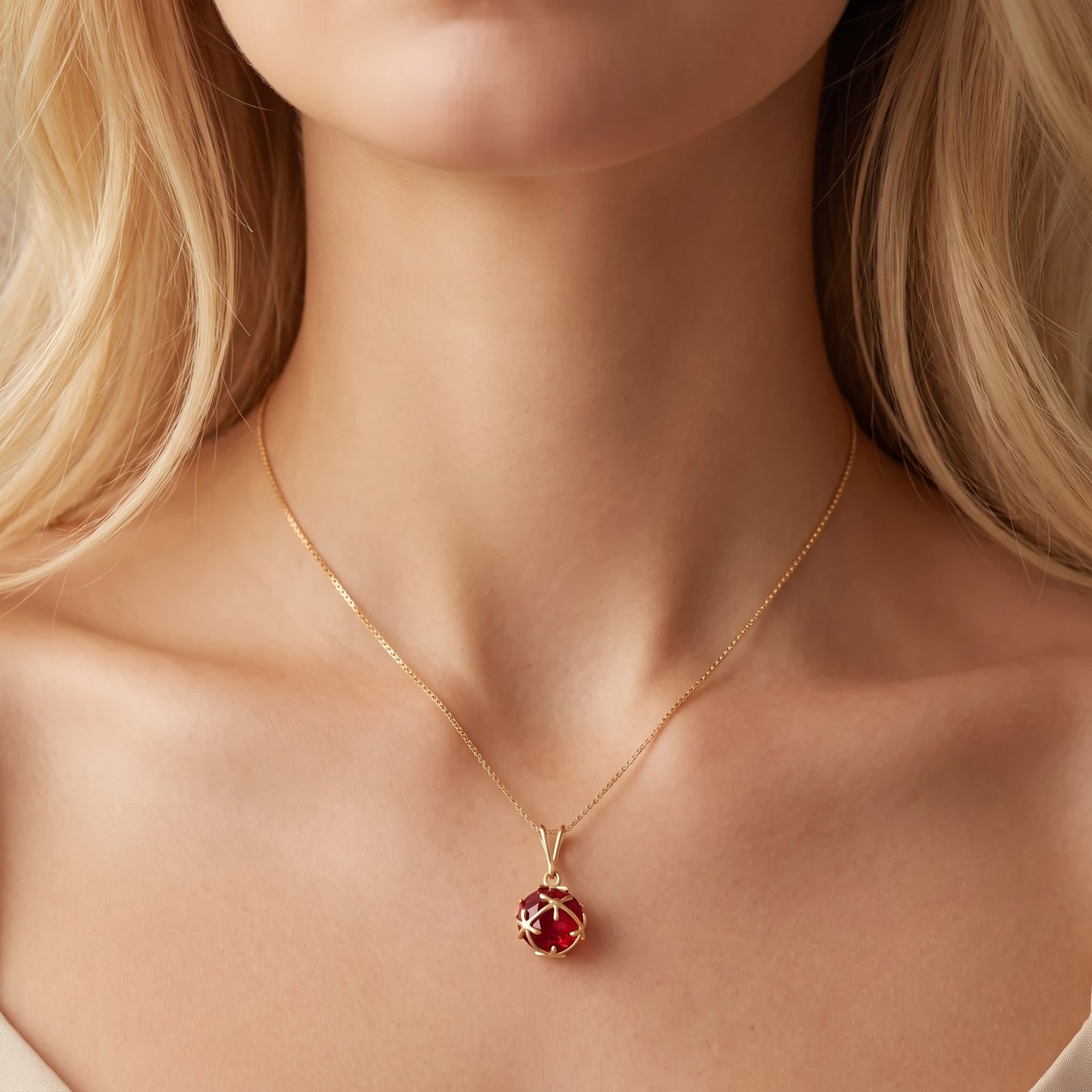 Yellow Gold Rose Pendant Necklace Ruby 10K — Flora