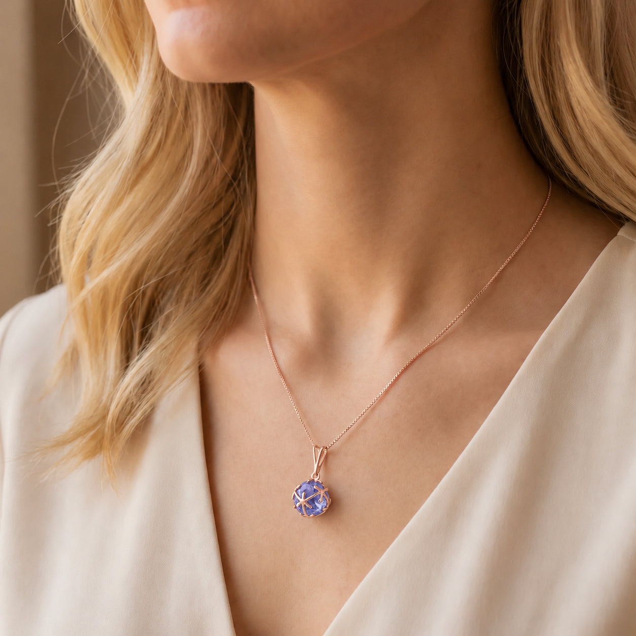 Rose Gold Rose Pendant Necklace Opal 10K — Flora