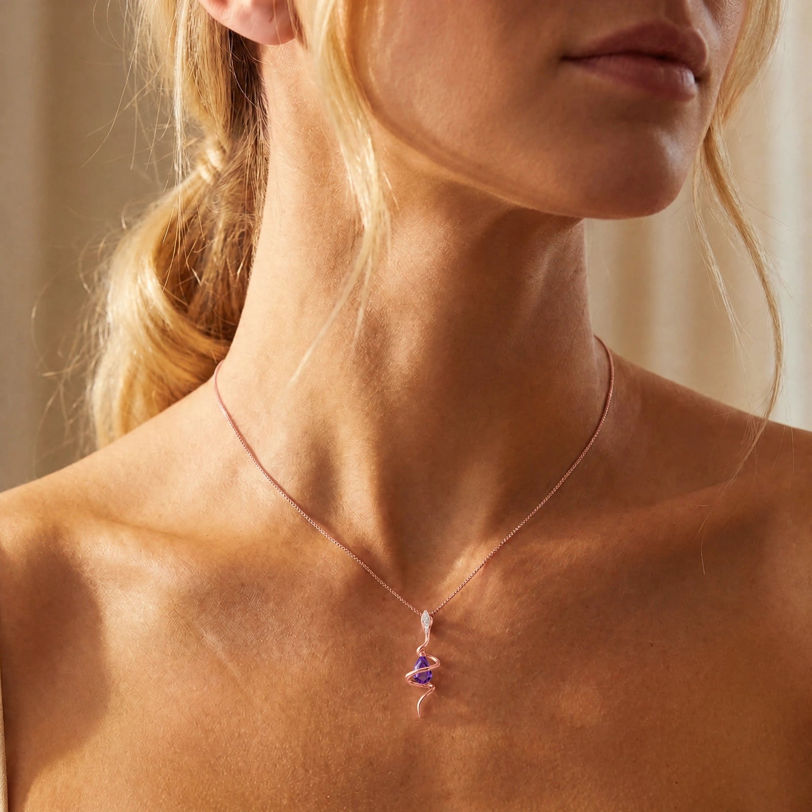 Rose Gold Pendant Necklace Amethyst 10K — Argentina