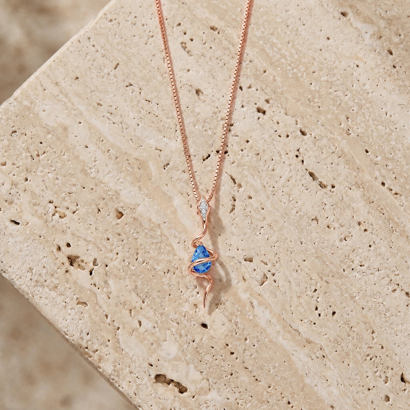 Rose Gold Pendant Necklace Blue Topaz 10K — Argentina