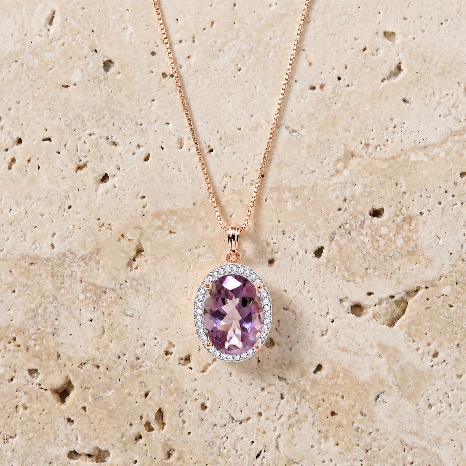 Rose Gold Pendant Necklace Amethyst 10K — Ersilia