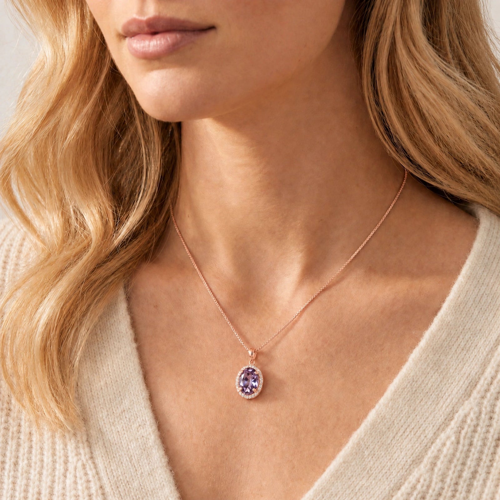 Rose Gold Pendant Necklace Amethyst 10K — Ersilia