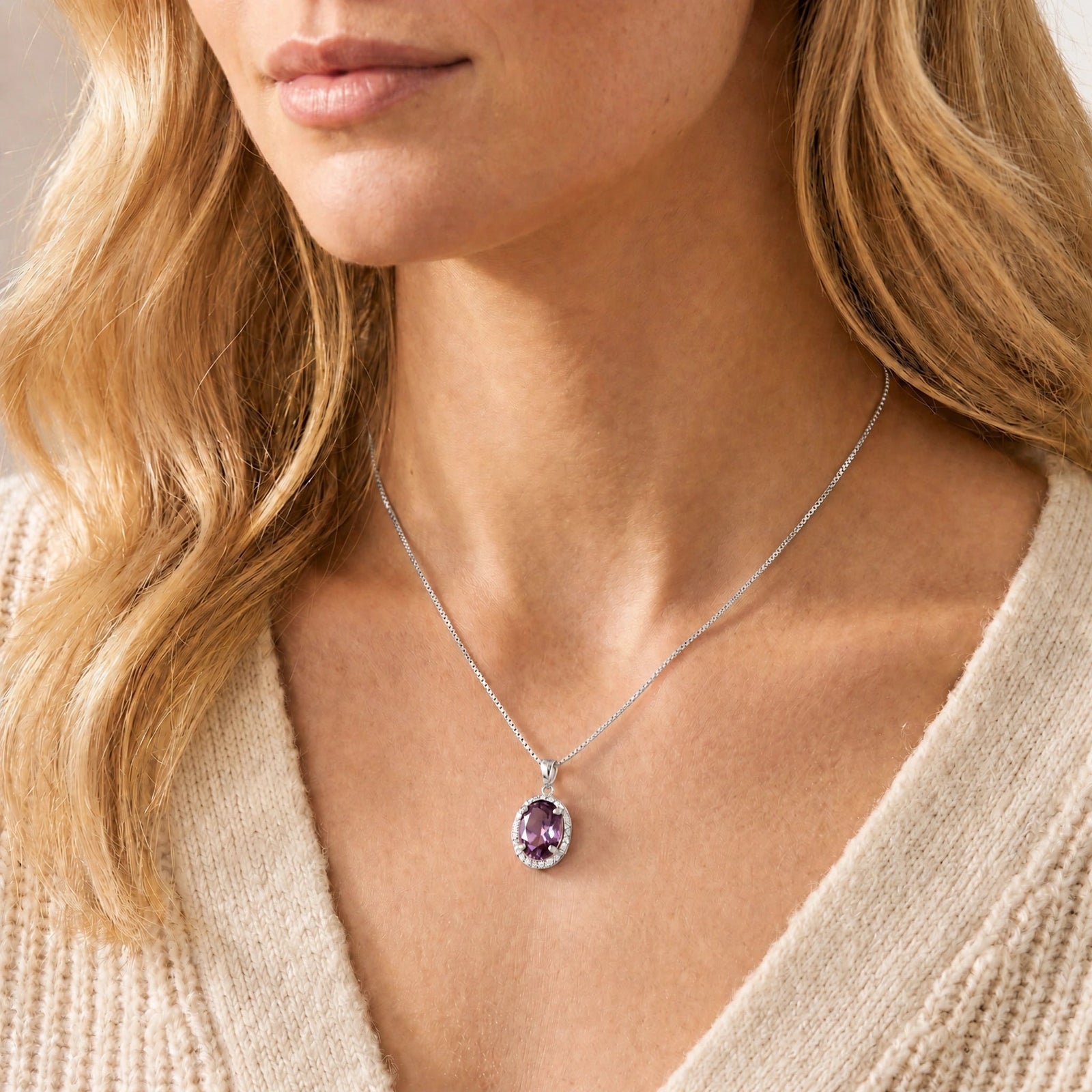White Gold Pendant Necklace Amethyst 10K — Ersilia