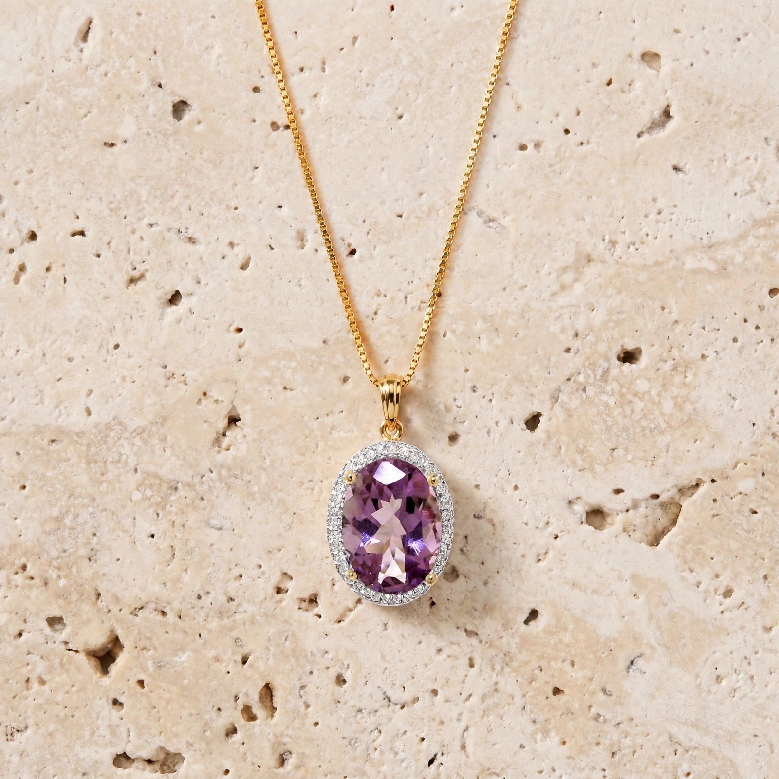 Yellow Gold Pendant Necklace Amethyst 10K — Ersilia