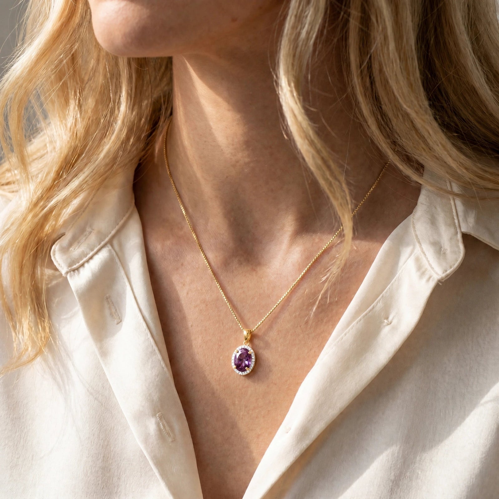 Yellow Gold Pendant Necklace Amethyst 10K — Ersilia