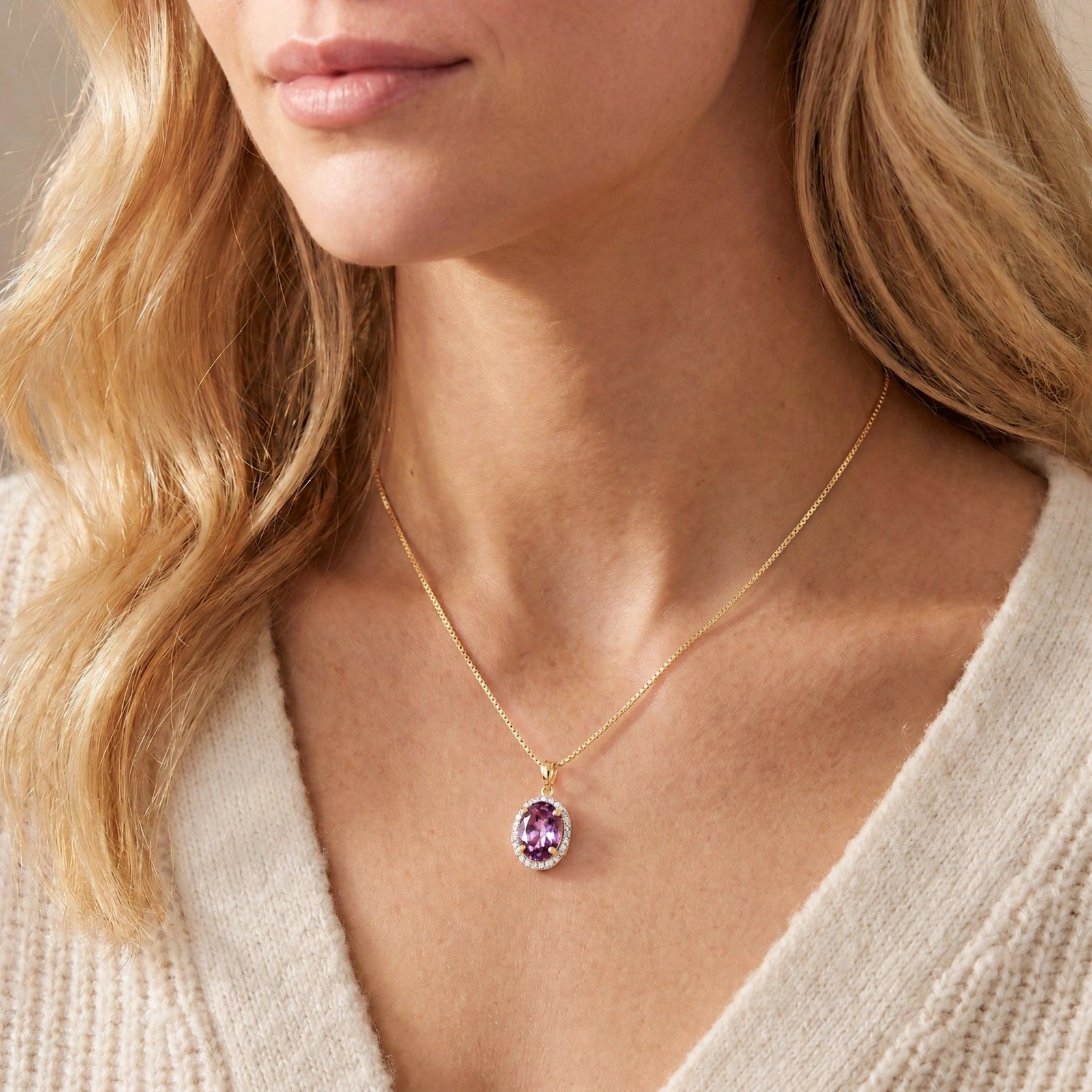 Yellow Gold Pendant Necklace Amethyst 10K — Ersilia