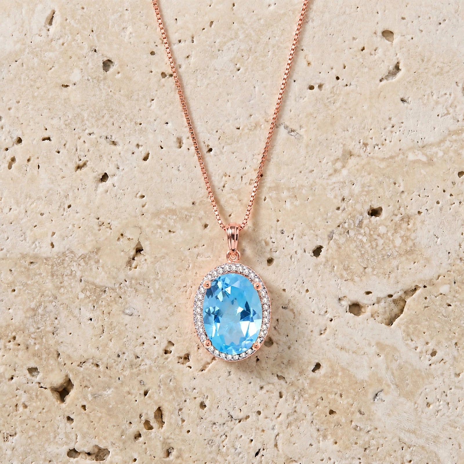 Rose Gold Pendant Necklace Blue Topaz 10K — Ersilia