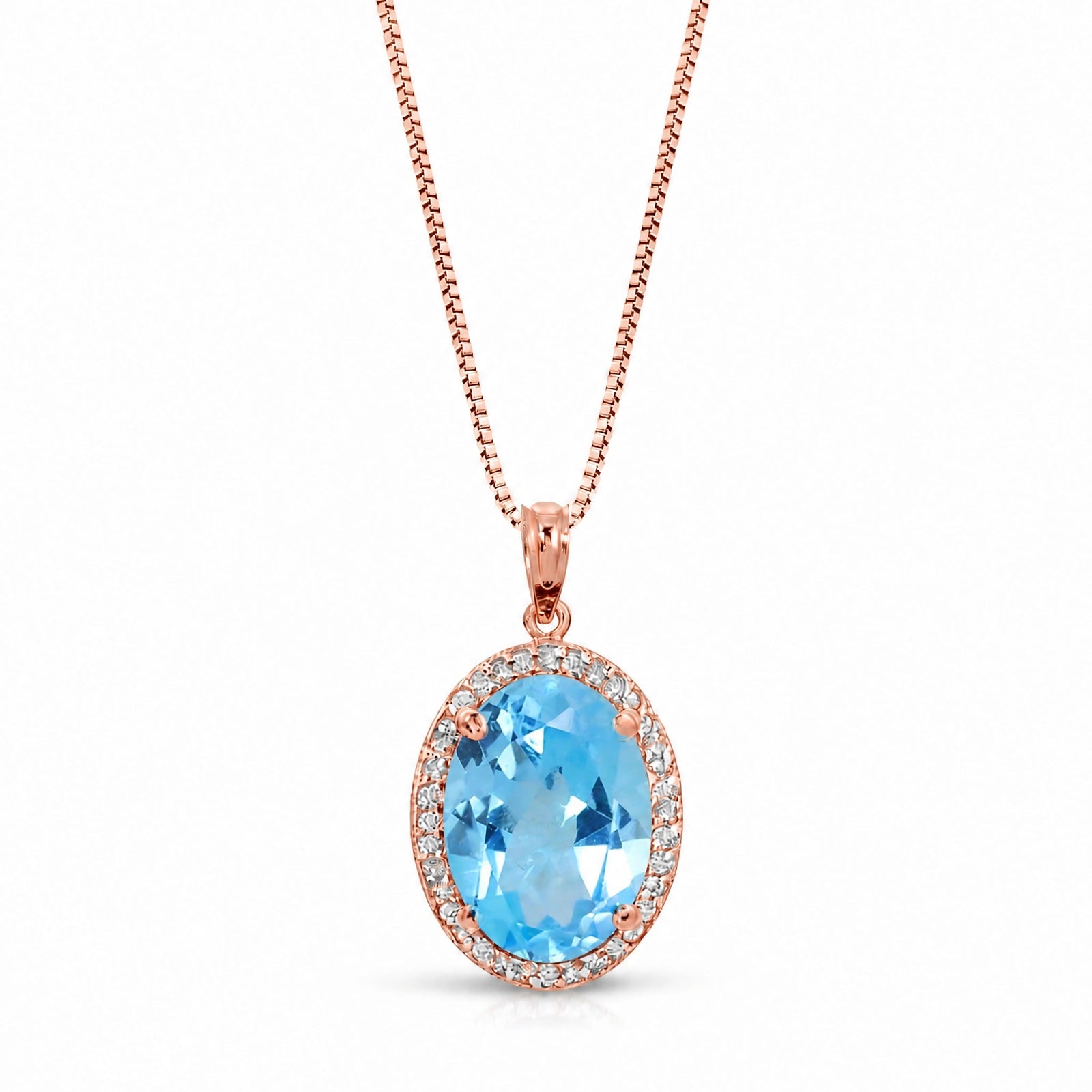 Rose Gold Pendant Necklace Blue Topaz 10K — Ersilia