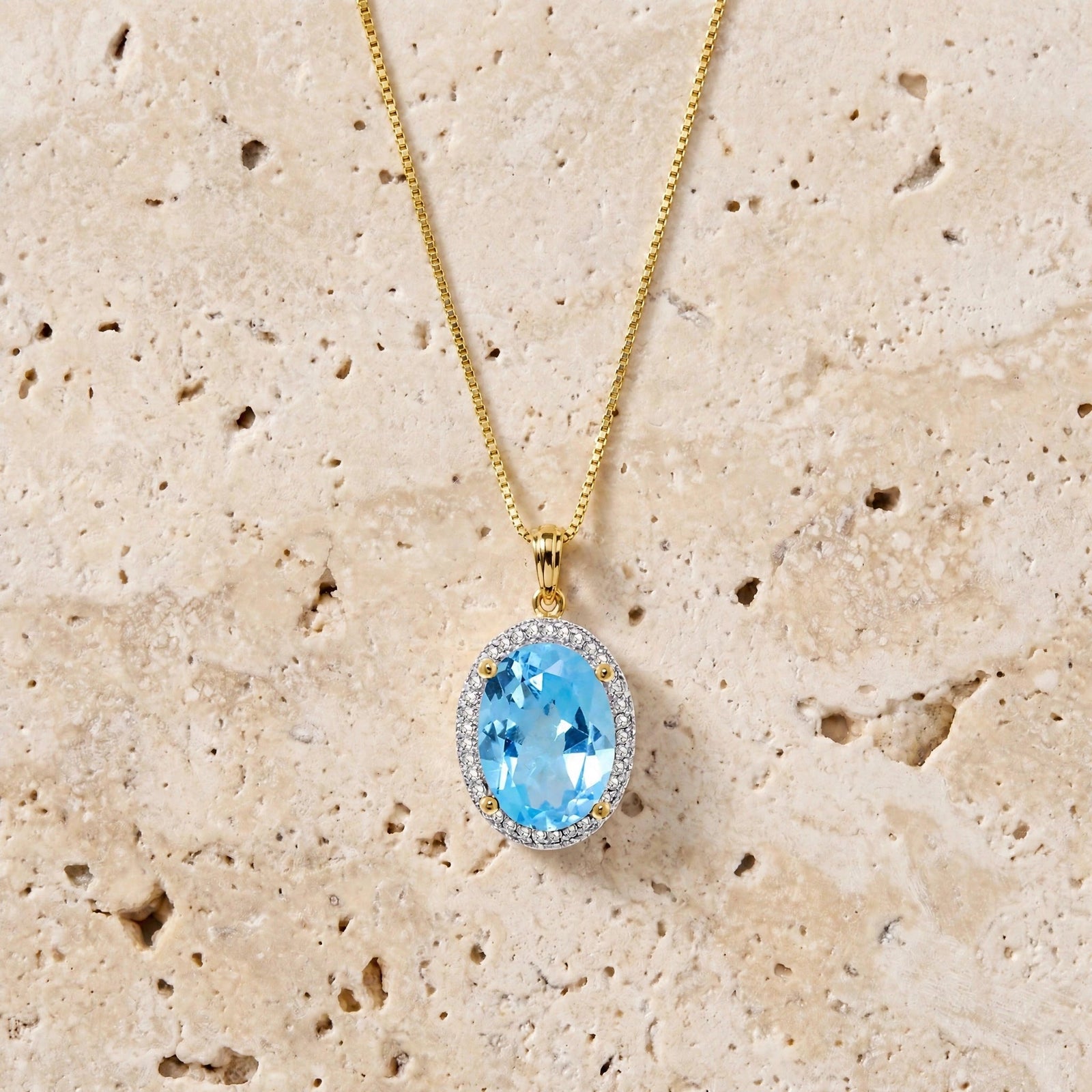 Yellow Gold Pendant Necklace Blue Topaz 10K — Ersilia