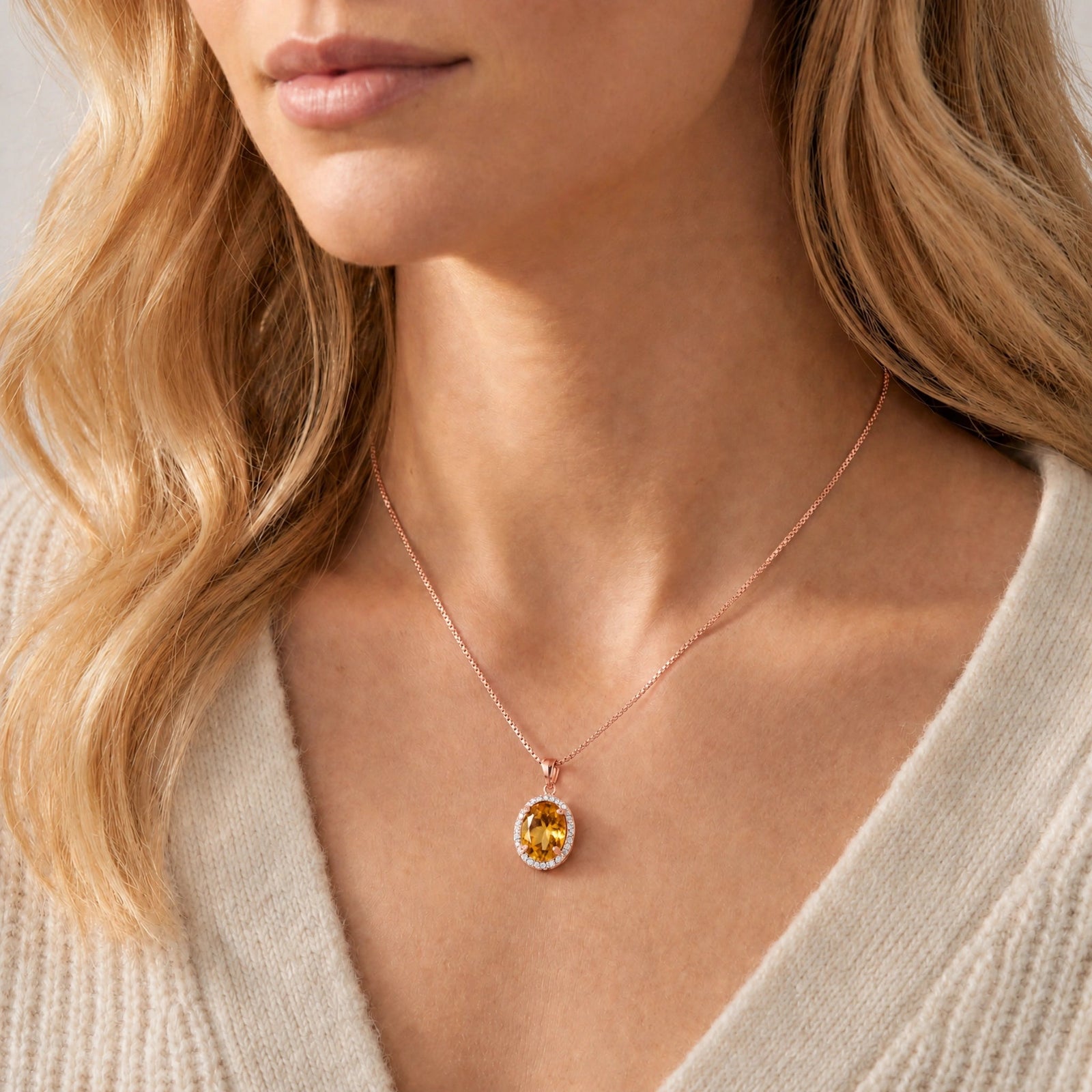 Rose Gold Pendant Necklace Citrine 10K — Ersilia